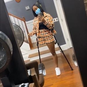 ASOS orange plaid jacket and short set